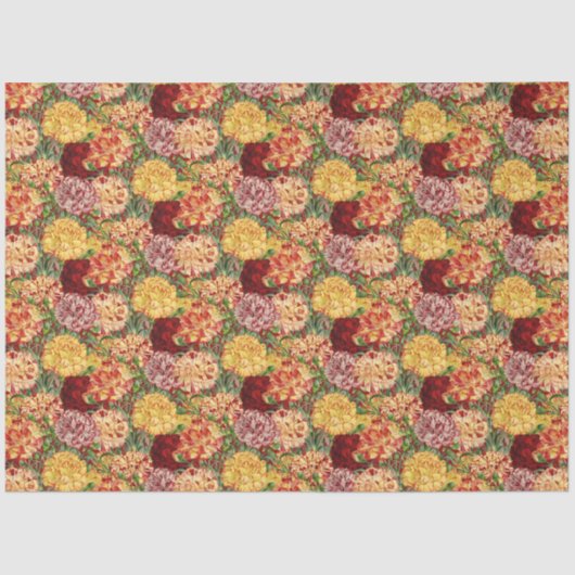  rood Sinaasappel en goud Ruffled Anjers Tissuepapier (Voorkant)