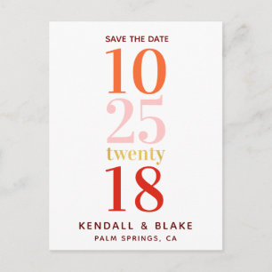 Rood, Sinaasappel en Roze Minimalist Save the Date Aankondigingskaart