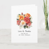 Rood, Sinaasappel, en Sage Bloemen Bruiloft Foto Bedankkaart (Voorkant)