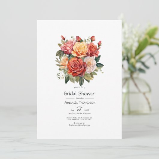 Rood, Sinaasappel en Sage Bloemen Vrijgezellenfees Kaart (Staand voorkant)