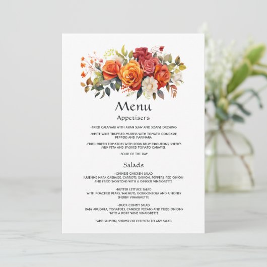 Rood, Sinaasappel en Salie Bloemen Menu (Staand voorkant)