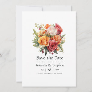 Rood, Sinaasappel en Salie Bloemen Save The Date