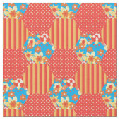 Rood Sinaasappel Geel Blauw Faux Patchwork Patroon Stof (Close Up)