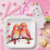 Rood Sinaasappel Geel Lovebirds Papieren Bordje (Feest)