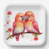 Rood Sinaasappel Geel Lovebirds Papieren Bordje (Voorkant)