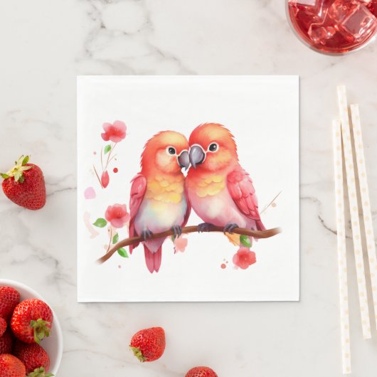 Rood Sinaasappel Geel Lovebirds Servet (Insitu)