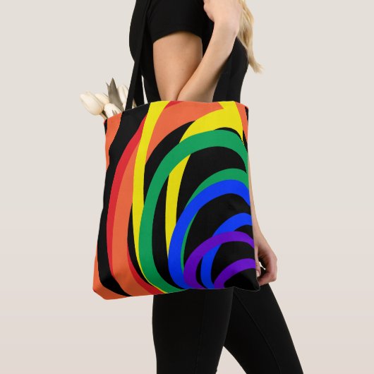 Rood Sinaasappel Geel Zwart Regenboog Abstract Can Tote Bag (Dichtbij)