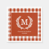 Rood-Sinaasappel Gingham Monogram Crest Custom Servet (Voorkant)