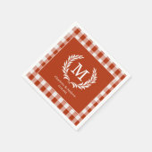 Rood-Sinaasappel Gingham Monogram Crest Custom Servet (Hoek)