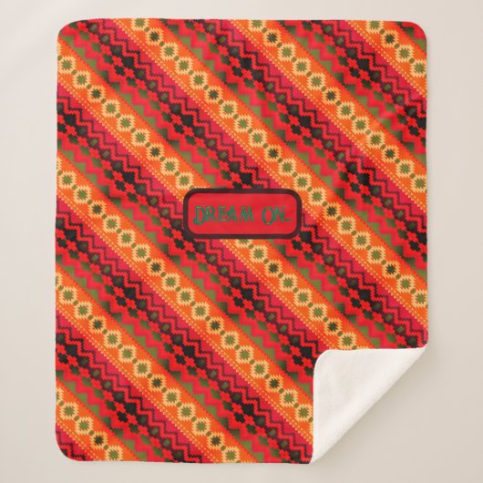 Rood Sinaasappel Groen Azteken Sherpa Deken (Voorkant)