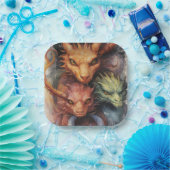 Rood sinaasappel Groene Draken Papieren Bordje (Feest)