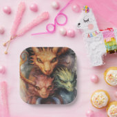 Rood sinaasappel Groene Draken Papieren Bordje (Feest)