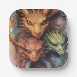 Rood sinaasappel Groene Draken Papieren Bordje