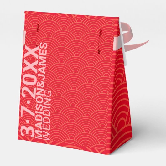 Rood Sinaasappel Japans Wave Bruiloft Bedankdoosjes (Achterkant)