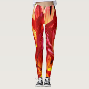 Rood sinaasappel kleurrijke moderne bloem close-up leggings