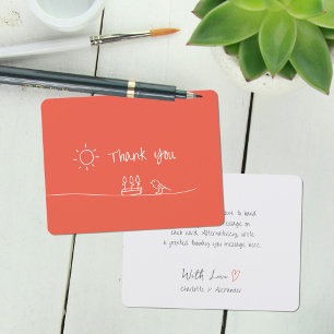 Rood Sinaasappel Minimalistische Bloemen Vogel Zon Bedankkaart