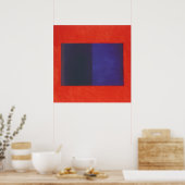 rood sinaasappel op blauw poster (Keuken)
