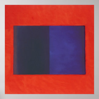 rood sinaasappel op blauw poster