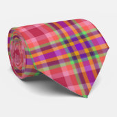 Rood, Sinaasappel, Paars Schots tartan, Monogram Stropdas (Opgerold)
