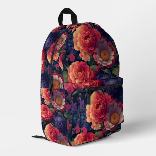   rood Sinaasappel paarse mum pioen bloemig Bedrukte Rugzak (Achterkant Hoek Links)
