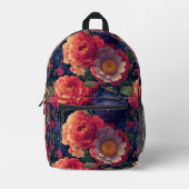   rood Sinaasappel paarse mum pioen bloemig Bedrukte Rugzak (Voorkant)