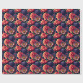   rood Sinaasappel paarse mum pioen bloemig Cadeaupapier (Vlak)