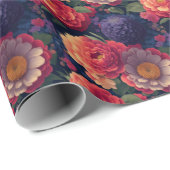   rood Sinaasappel paarse mum pioen bloemig Cadeaupapier (Rol Hoek)