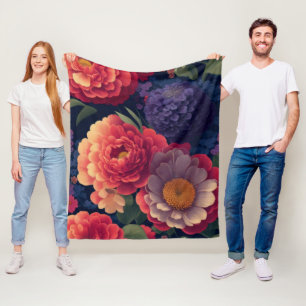 rood Sinaasappel paarse mum pioen bloemig Fleece Deken