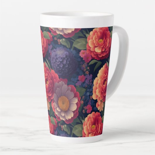   rood Sinaasappel paarse mum pioen bloemig Latte Mok (Rechterhoek)