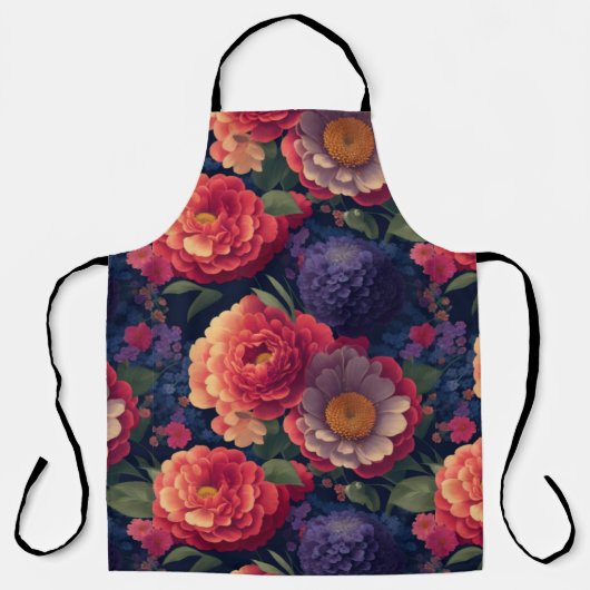 rood Sinaasappel paarse mum pioen bloemig Schort (Voorkant)