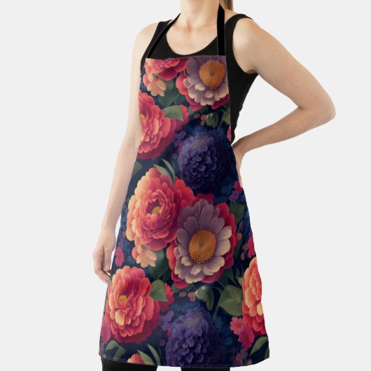   rood Sinaasappel paarse mum pioen bloemig Schort (Insitu)