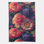   rood Sinaasappel paarse mum pioen bloemig Theedoek (Verticaal)