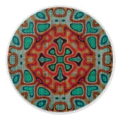 Rood Sinaasappel Turquoise Blauw Groen Etnische St Keramische Knop (Voorkant)