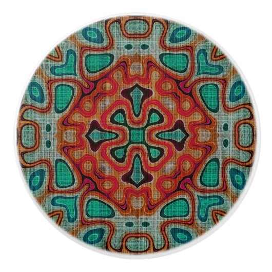 Rood Sinaasappel Turquoise Blauw Groen Etnische St Keramische Knop (Voorkant)