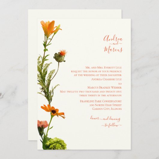 Rood Sinaasappel Vers Bloem Kaart (Voorkant / Achterkant)