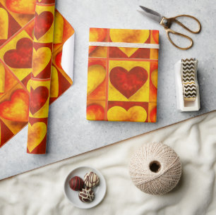 Rood Sinaasappel Waterverf geschilderd harten lief Cadeaupapier
