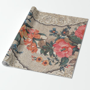 rood sinaasappel wit bloempatroon cadeaupapier