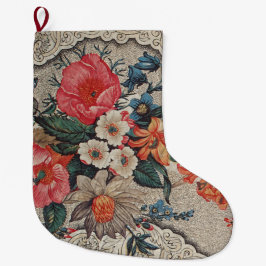 rood sinaasappel wit bloempatroon grote kerstsok