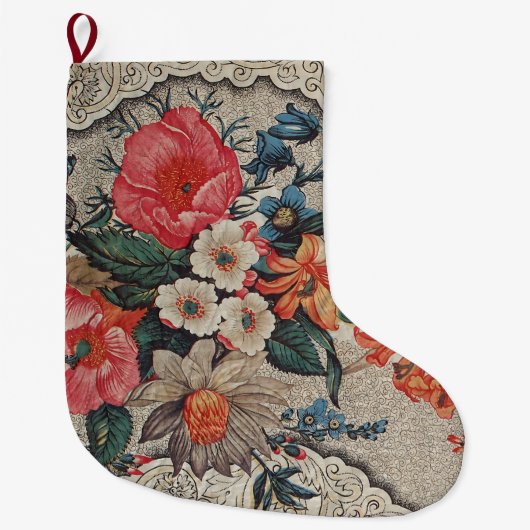  rood sinaasappel wit bloempatroon grote kerstsok (Voorkant)