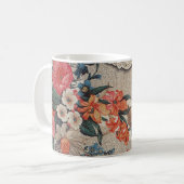 rood sinaasappel wit bloempatroon koffiemok (Voorkant links)