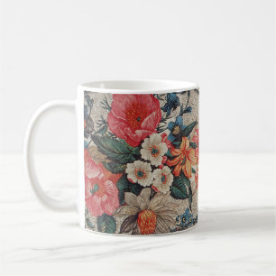  rood sinaasappel wit bloempatroon koffiemok