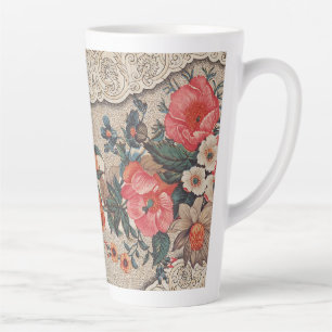  rood sinaasappel wit bloempatroon latte mok