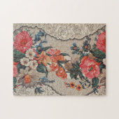 rood sinaasappel wit bloempatroon legpuzzel (Horizontaal)