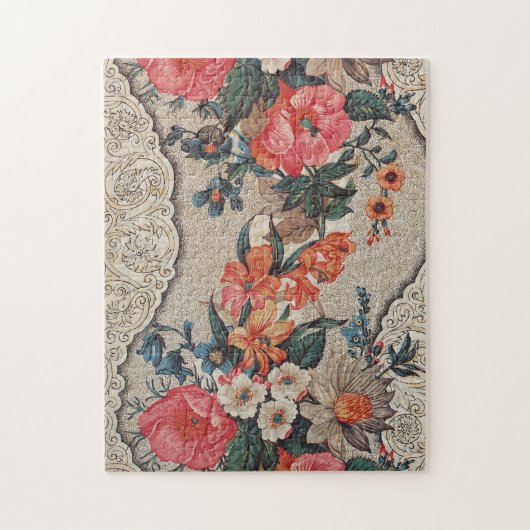 rood sinaasappel wit bloempatroon legpuzzel (Verticaal)