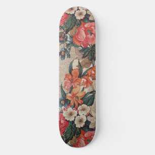  rood sinaasappel wit bloempatroon persoonlijk skateboard