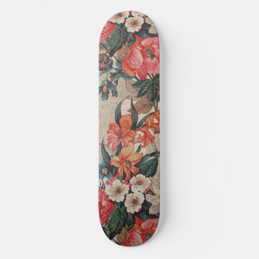  rood sinaasappel wit bloempatroon persoonlijk skateboard (Voorkant)