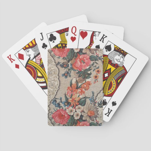 rood sinaasappel wit bloempatroon pokerkaarten (Achterkant)