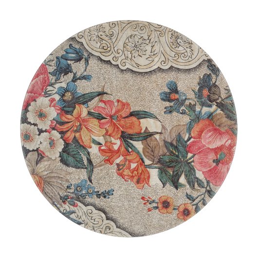  rood sinaasappel wit bloempatroon snijplank (Voorkant)