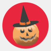 rood sinaasappel zwart, pompoen heks halloween ronde sticker (Voorkant)
