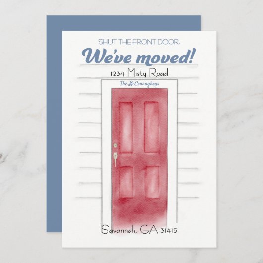 Rood Sluit de voordeur Aankondiging Kaart (Voorkant / Achterkant)